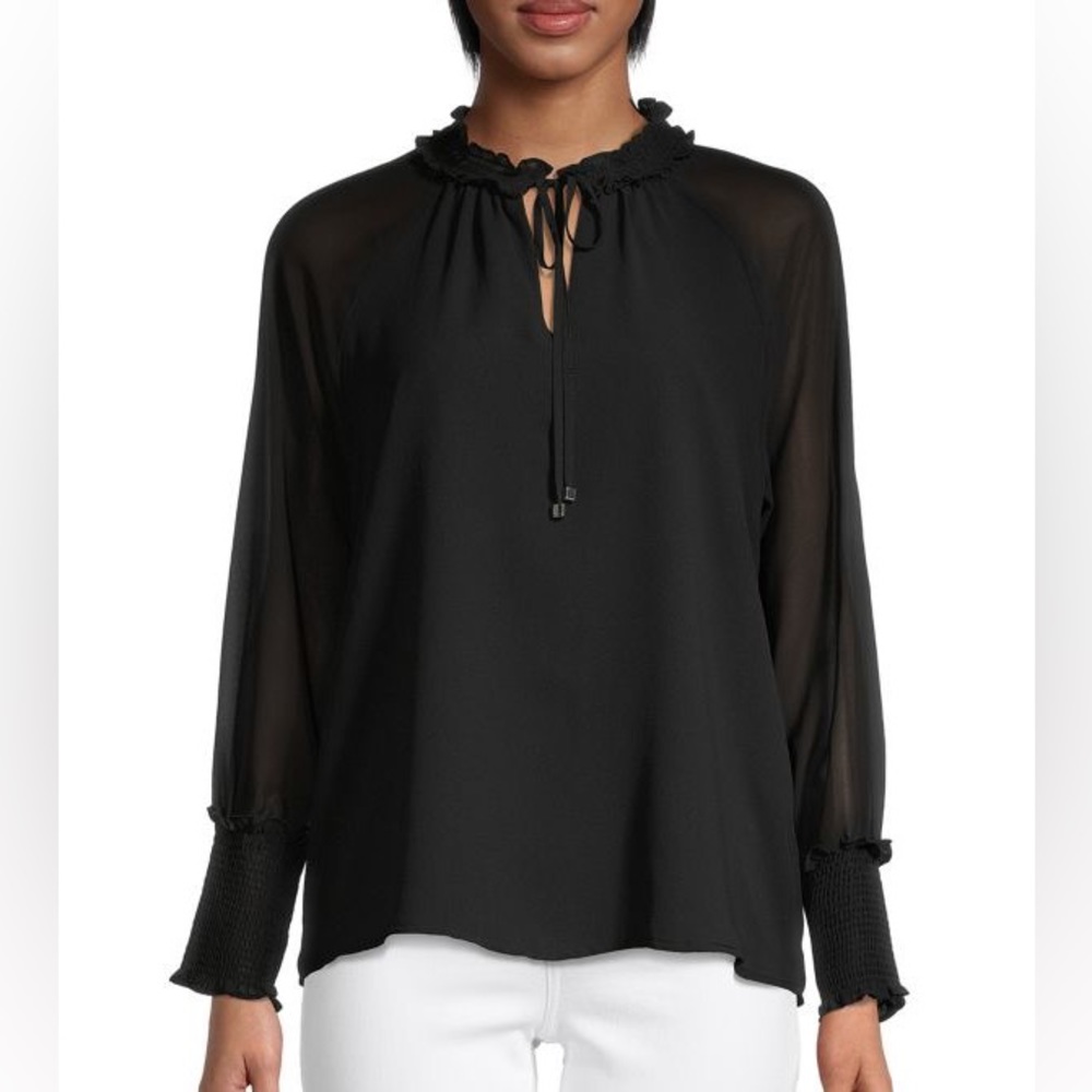 Calvin Klein Ruffled Tie-Neck Top, L